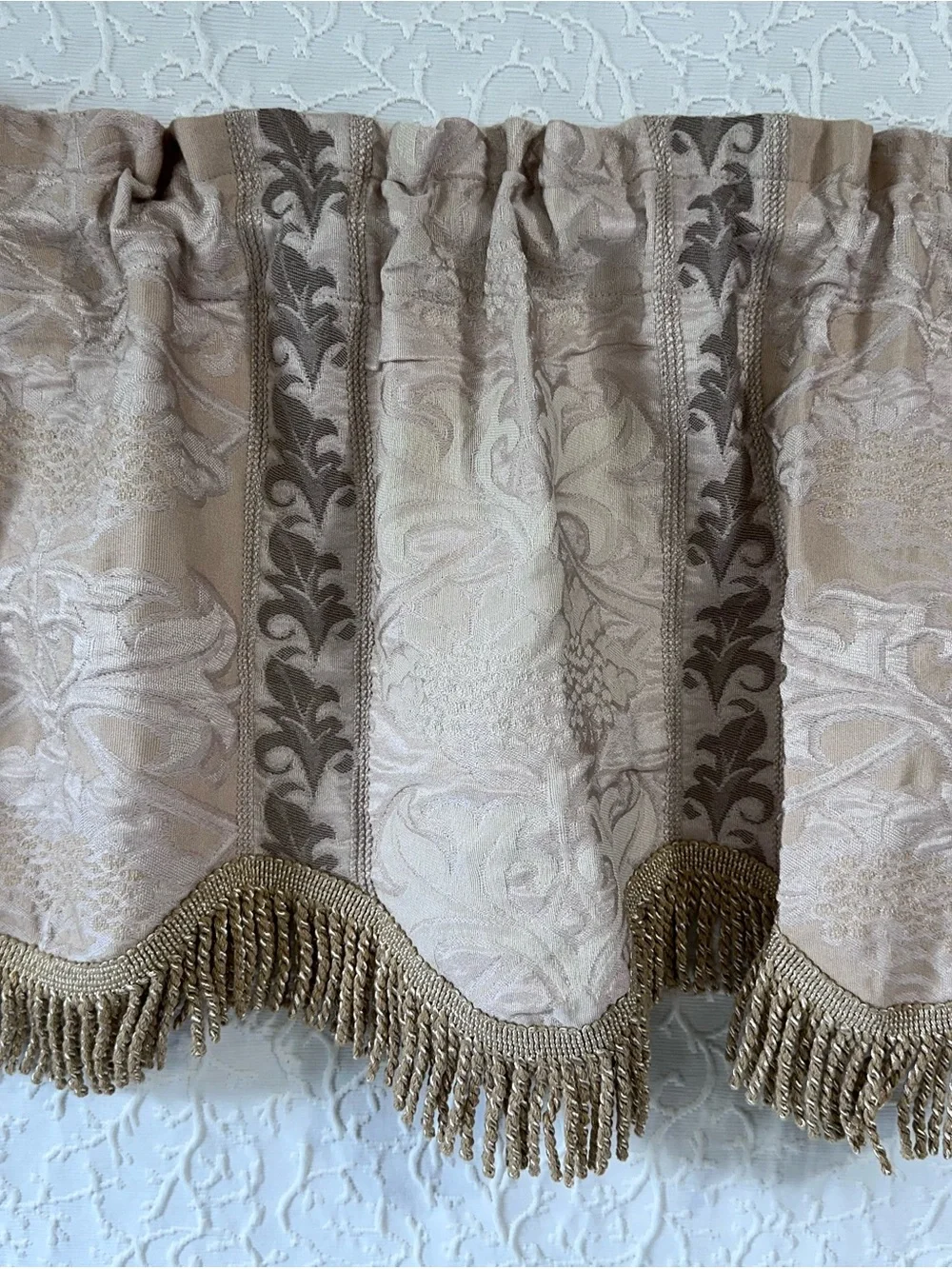 3 Vintage Window Valances Gold tassels rod pocket 54”x18”